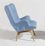 定做实木蓝色皮革布料躺椅 休闲椅座椅 美容院椅 酒店大堂沙发椅