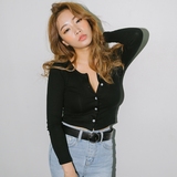 韩国stylenanda官方正品 修身短版系扣开衫