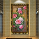 牡丹花画客厅画欧式手绘油画餐厅有框画挂画墙画富贵现代卧室壁画