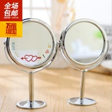 韩国圆形椭圆形金属小号镜子 台式双面镜化妆镜1:2放大时尚便携镜