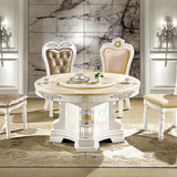 欧式大理石园餐桌椅组合现代象牙白小户型家用圆桌整装实木吃饭桌