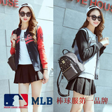 香港代购 NY MLB 棒球服 秋冬女装拼色刺绣短款外套抓绒毛呢夹克