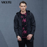 VICUTU/威可多男士春商务休闲风衣 黑色立领薄款风衣 VBW15142259
