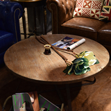 美式圆形铁艺实木茶几大师设计复古LOFT风格咖啡圆桌现代简约家具