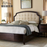 新中式实木床样板房靠背软包美式单双人床卧室现代皮布艺1.8米床
