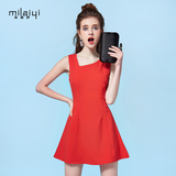 韩版背心裙子女修身2016夏季新款气质红色a字无袖连衣裙显瘦短裙