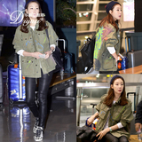 2016春夏新韩版军工外套女明星同款个性涂鸦口袋BF风夹克短外套