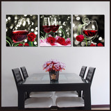 装饰画客厅现代简约家居餐厅无框画挂画壁画三联画墙画鲜花红酒杯