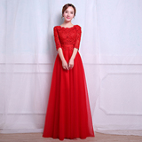 婚礼敬酒服2016新款夏季红色蕾丝新娘结婚晚礼服长款大码显瘦礼服