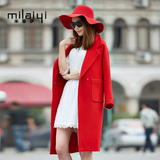 女士羊毛大衣2016冬装韩版气质廓形红色毛呢外套女中长款加厚韩范