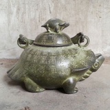 古玩杂项 乾隆年制青铜茶壶 长寿龟 古董茶壶包老浆 博古架摆件