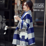 2016秋冬新款韩版女装长袖短款毛呢外套修身显瘦格子学生呢子大衣