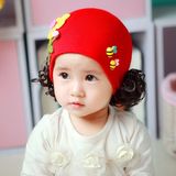[转卖]韩版女宝宝小女孩儿童婴儿套头假发帽子夏秋季 新生儿女