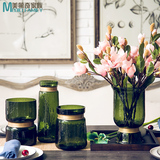 美第奇 欧式复古绿色花瓶 客厅玻璃花瓶 假花绢花装饰品摆件