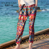 度假小姐夏波西米亚沙滩裤显瘦高腰泰国灯笼裤海边必备民族风长裤