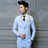 2016男士小清新长袖西服三件套韩版修身型男结婚礼服两粒扣套装潮