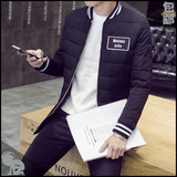 2015冬季新款男装韩版字母立领大码青年羽绒服中长款外套修身款潮
