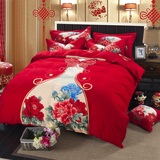 秋冬加厚欧式复古全棉磨毛四件套纯棉床上被套婚庆红色双人1.8M床