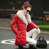 冬季新品韩国女装棉服加厚西装领双排扣外套女款中长款大毛领棉衣