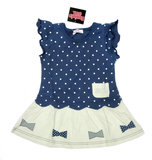 日本原单女童圆点针织连衣裙长款短袖T恤几何印花