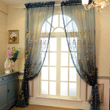 蓝色红色绣花客厅窗帘纱帘卧室刺绣窗帘欧式韩式地中海中式纱帘