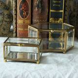 YX欧式玻璃透明四边/六边首饰盒摆件创意铜色珠宝盒家居装饰品