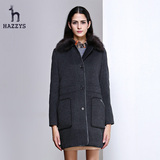 Hazzys哈吉斯2015冬季新品女士时尚羊毛中长款修身风衣