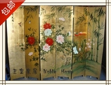 包邮 中式古典手绘花开富贵牡丹花6片单面金箔图案折屏隔断屏风