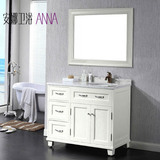 美式落地浴室柜组合欧式仿古镜柜侧柜卫浴柜实木橡木卫生间洗手台