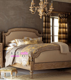 出口外贸原单 欧式美式经典法式乡村实木橡木软包床美式奢华大床