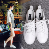 2016新款真皮韩版系带休闲平底小白鞋女孩白鞋气质小白鞋
