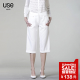 USE2016春装新款欧美通勤七分西装裤白色高腰宽松休闲西装短裤女