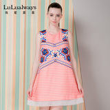 LuLualways我爱露露专柜同款夏款A型菱形格印花无袖连衣裙LGB5101