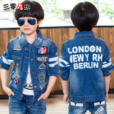 2015秋季韩版新款男童童装宝宝儿童贴标印花长袖牛仔普通外套上衣