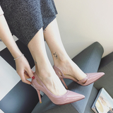 2016韩版性感裸粉色侧空细跟女鞋新款尖头浅口漆皮高跟鞋单鞋女