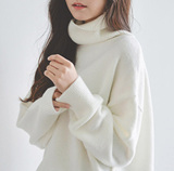 白色高领中长款毛衣女韩版宽松加厚秋冬季新款纯色简约韩国打底衫