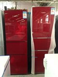 全新正品美菱三门红色钢化玻璃电冰箱家用节能静音同城包邮软冷冻