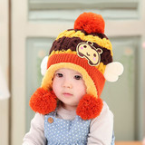 婴儿帽子秋冬款男女童0-1岁儿童宝宝加绒护耳套头帽小蜜蜂毛线帽
