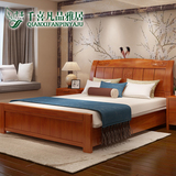 千喜 实木床 双人床1.8米现代中式橡木床 卧室简约高箱储物床婚床