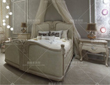 定制 美式复古做旧床欧式法式亚麻布艺软包床实木床雕花床可定制