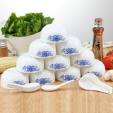 韩式青花瓷米饭碗陶瓷碗礼品饭碗带勺子4碗4勺四碗四勺套装餐具