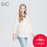 ENC2016女装秋季新款甜美蕾丝镂空长袖灯笼袖V领衬衫EHBA63756E