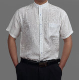 夏季丝绸中式唐装立领男短袖真丝衬衫中老年爸爸装桑蚕丝男士衬衣