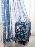 欧式简约风格十字麻印花窗纱窗帘客厅卧室杨柳蓝绿咖三色定制