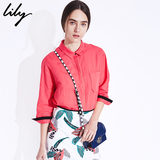 Lily2016夏新款女装商务休闲OL纯色亚麻棉七分袖衬衫116210C4124