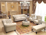 欧式皮艺复古双三人新古典123组合美式真皮拉扣沙发客厅老虎椅Q37