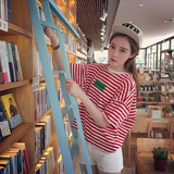 红白条纹t恤女短袖韩国清新中袖学院风男友风上衣18-25周岁学生潮