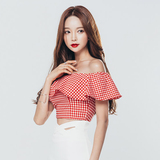 衬衣2016夏装新款韩版女装修身显瘦短款上衣时尚性感露脐格子衬衫