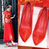 绣花鞋中式民族风红色新娘鞋结婚鞋红鞋高跟鞋细跟中跟敬酒鞋女鞋