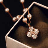 新款韩版时尚精致花朵短项链锁骨链 花朵珍珠闪亮锆石项链